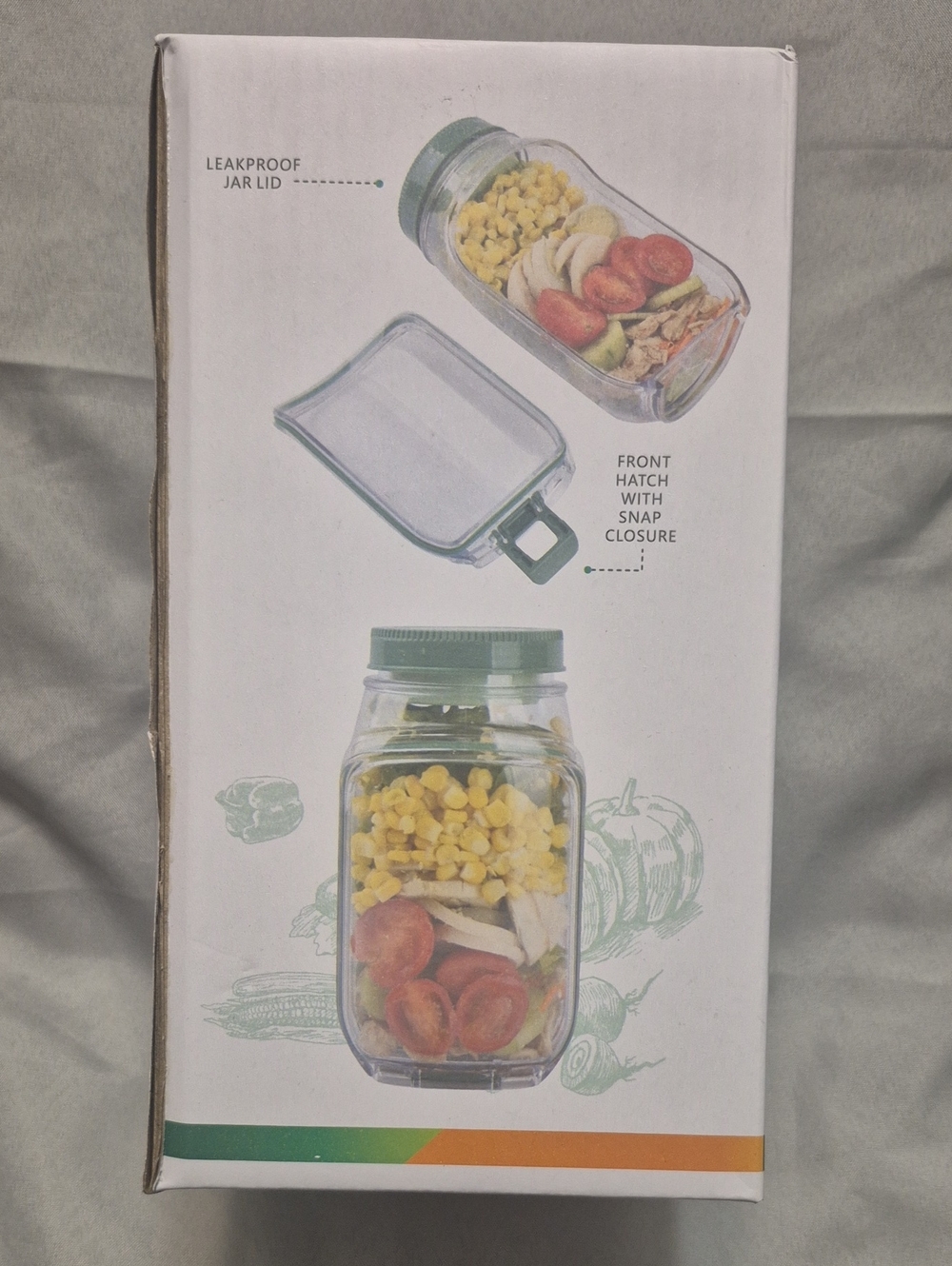 Brand New Leakproof Salad & Snack Jar with Front Hatch Snap Closure